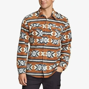Eddie Bauer Chutes Microfleece Shirt Toffee Aztec Print Tan Gray White XL